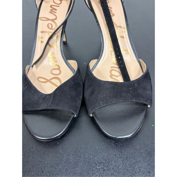 Sam Edelman BLACK SUEDE HIGH HEEL OPEN TOE SLINGBACK SHOES size 8 - Picture 3 of 12